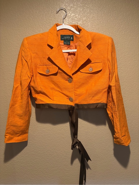 Ralph Lauren Jackets & Blazers - Ralph Lauren Vintage Deep Orange Fall Cropped Blazer with Brown Tie Trim -Sz 6